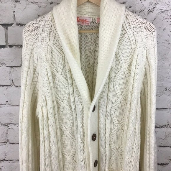 Vintage Indian Brand Sportswear Womens Sz L Sweater Cable Knit Cardigan W/Belt - Picture 3 of 5